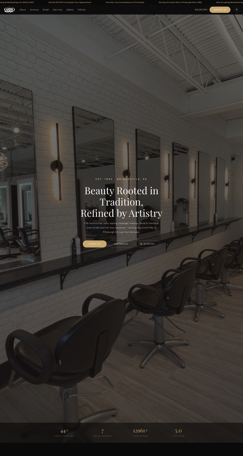 Caruso Hair & Esthetics - Bridgeville full-service salon website designed by Caruso Tech Services