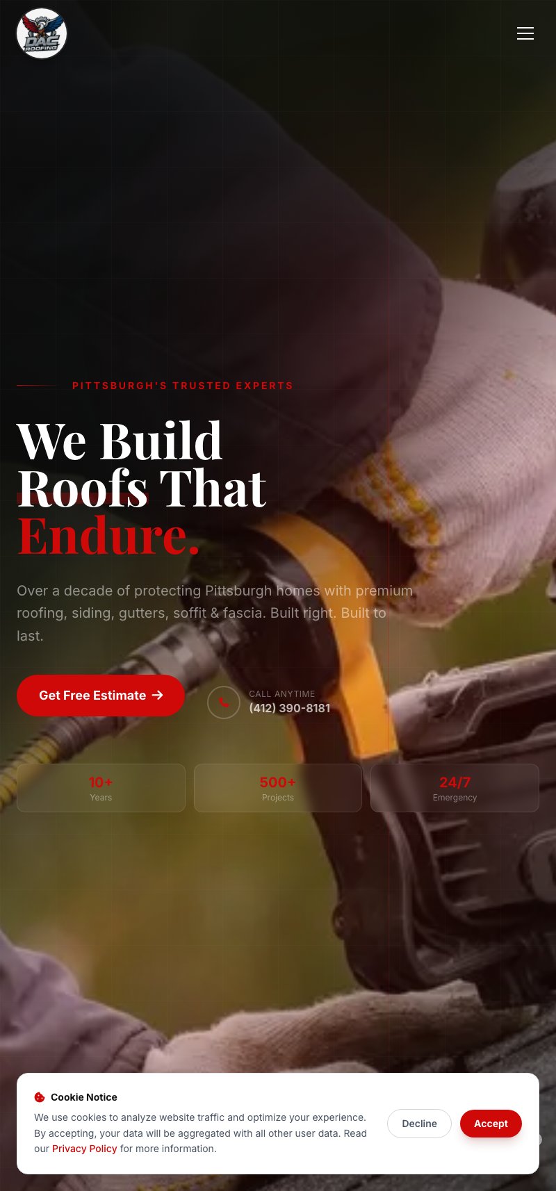 DAC Roofing - Pittsburgh roof installation and replacement specialists website designed by Caruso Tech Services