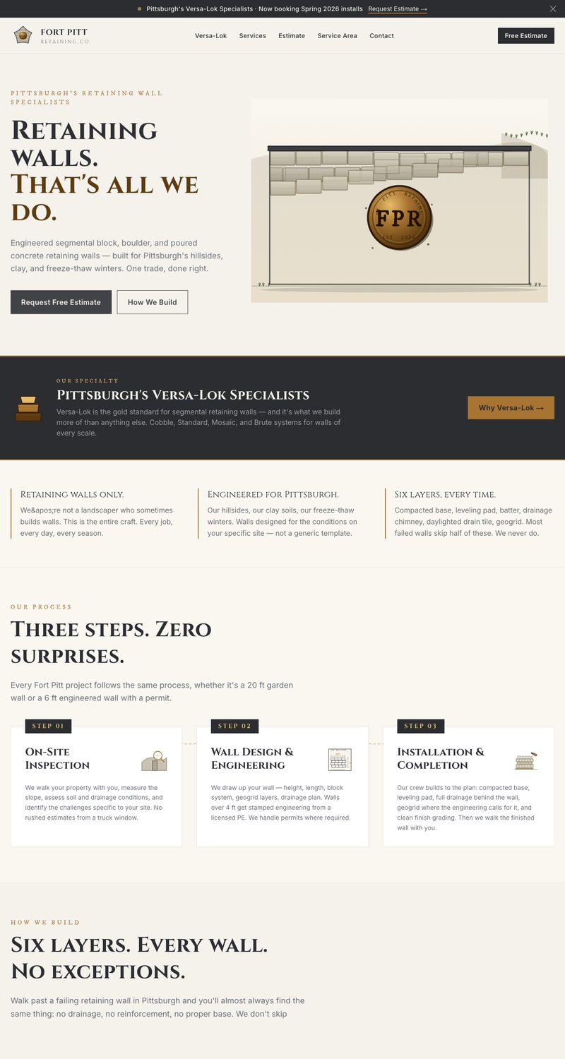 Fort Pitt Retaining - Pittsburgh Versa-Lok retaining wall specialists website designed by Caruso Tech Services