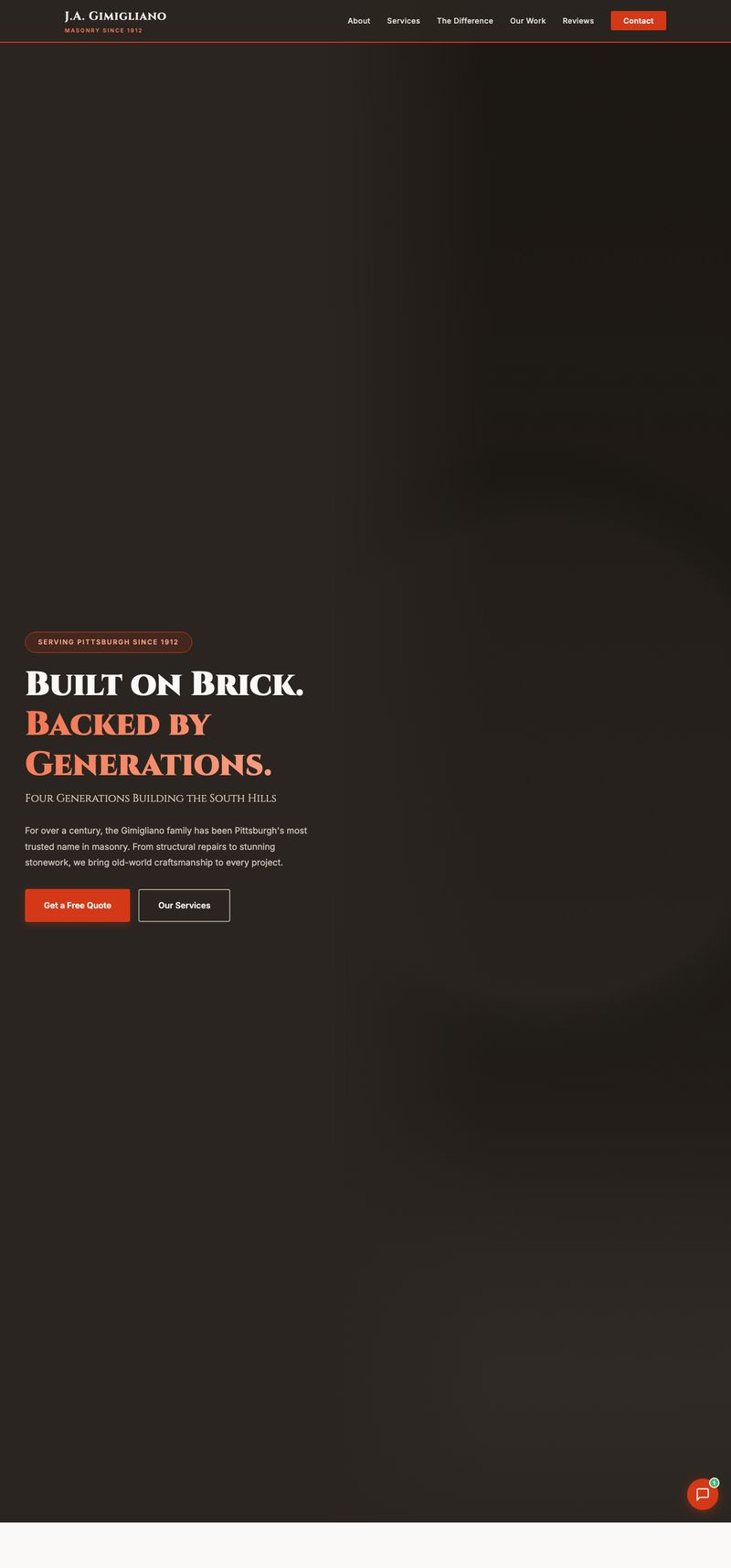 J.A. Gimigliano Masonry - Pittsburgh masonry contractor website designed by Caruso Tech Services