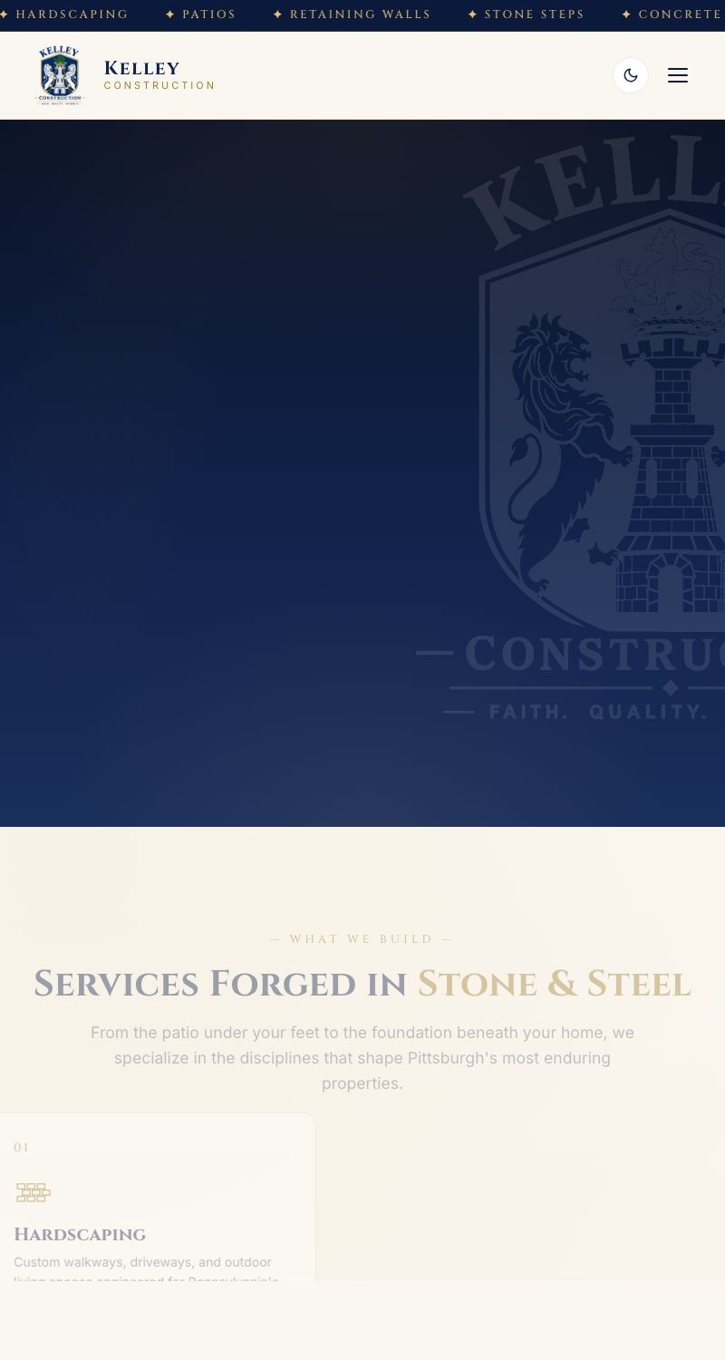 Kelley Construction - Pittsburgh hardscape, masonry, and basement underpinning specialists website designed by Caruso Tech Services