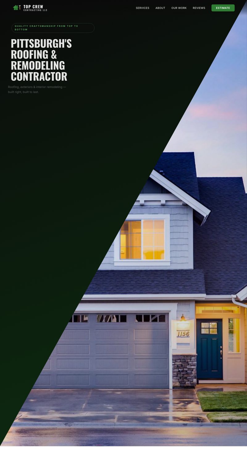 Top Crew Contracting - Pittsburgh roofing and remodeling contractor website designed by Caruso Tech Services